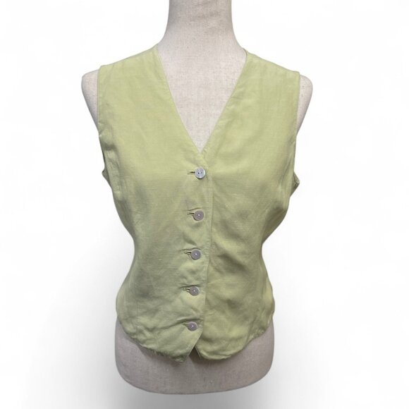 Charter Club x Chelsea Campbell Vintage Linen Silk Yellow Green Vest EuroSummer - Picture 1 of 10